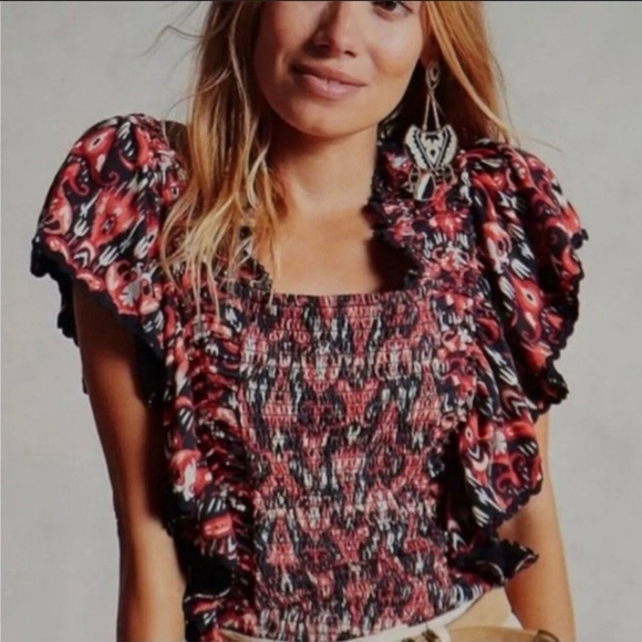 Anthropologie Red and Black Textured Top - Picture 2 of 11